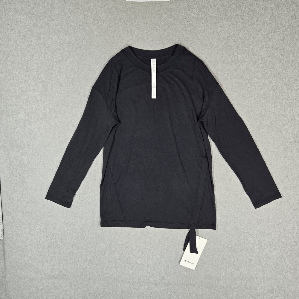 Lululemon Women Shirt 2 Black Side Cinch Crew Logo Neck Long Sleeve NWT